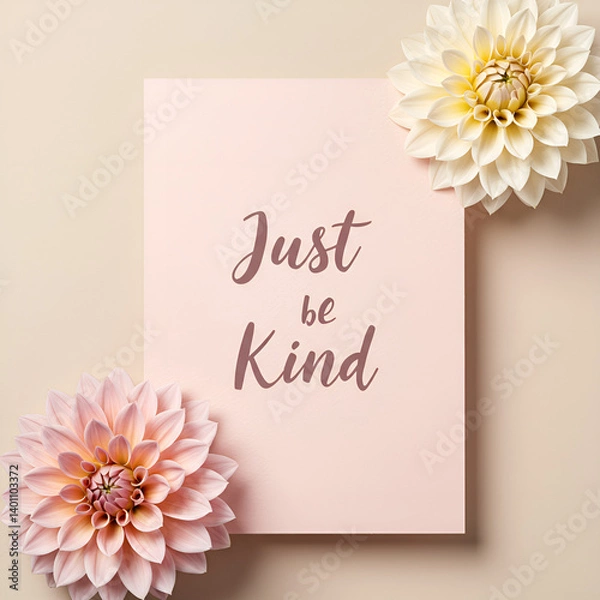 Obraz Just Be Kind inspirational message on pink card with flowers