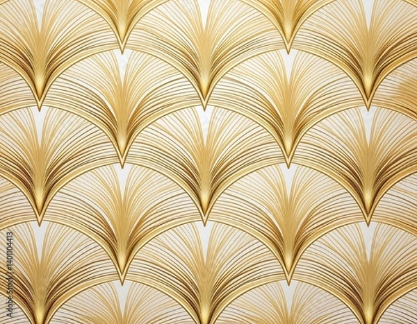 Fototapeta seamless pattern with delicate golden arcs or fan shape in art deco design creates a sense of elegance and sophistication on white background