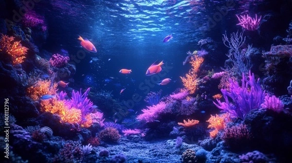 Obraz Colorful tropical coral reef and exotic fish swimming in the ocean