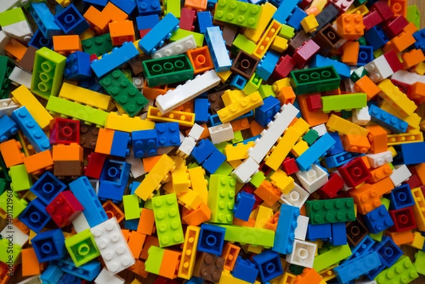 Obraz Close-up of a cluttered pile of colorful toy block bricks