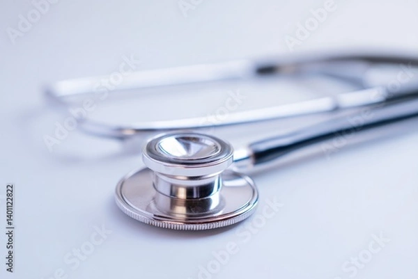 Fototapeta close-up of medical stethoscope on plain white surface symbolizing heart health with ample copy space