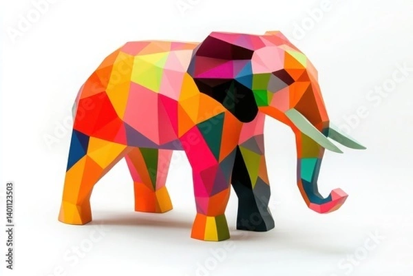 Fototapeta Vibrant colorful elephant-shaped table with playful geometric design for a whimsical touch in any room