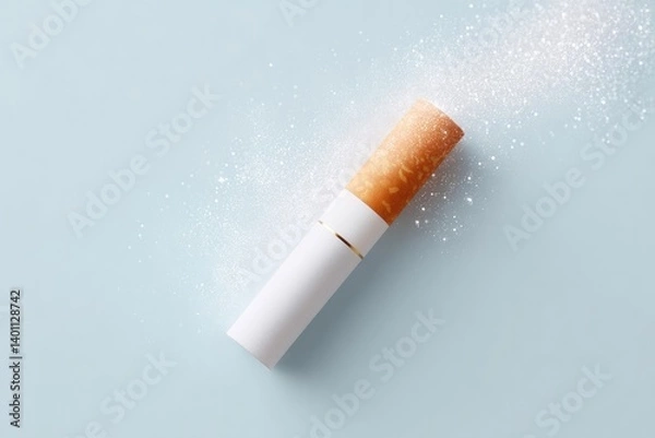 Fototapeta single extinguished cigarette against stark pure white background symbolizes breaking free from addiction and choosing