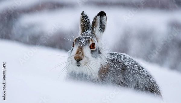 Fototapeta rabbit in walking on the snow