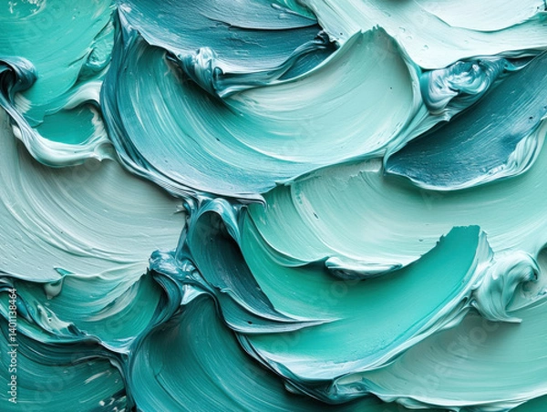Fototapeta Textured paint in shades of teal and turquoise creates visually captivating abstract background. swirling patterns evoke sense of movement and fluidity, perfect for artistic projects