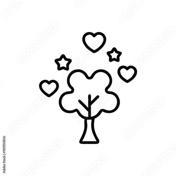 Fototapeta Love Tree Icon With Hearts And Stars Symbolic Design For Creative Projects And Design Templates