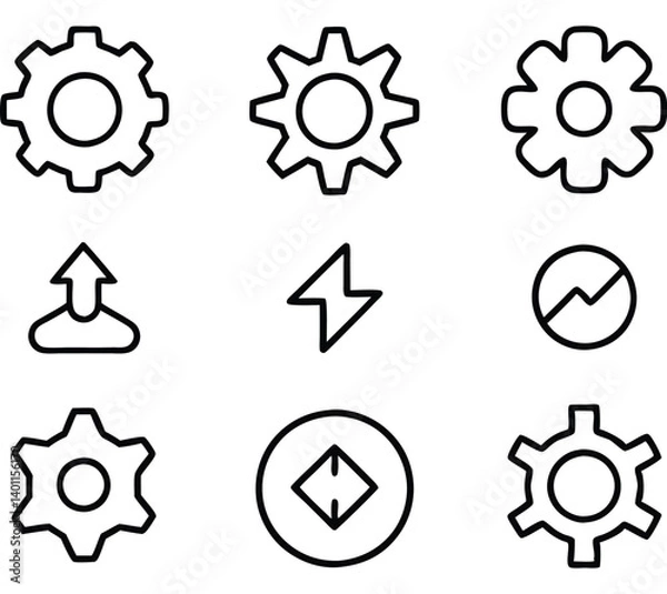 Fototapeta Iconic Cogwheel Collection: A collection of detailed cogwheel icons, representing technology, engineering, and mechanics