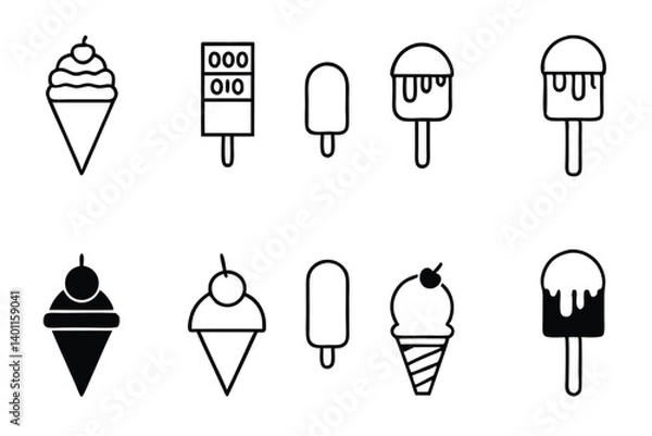Fototapeta Cool Treats: A delightful assortment of ice cream and popsicles, with varying shapes and toppings, ready to indulge your sweet tooth