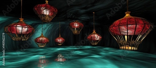 Fototapeta Enchanting Cave with Ornate Lamps