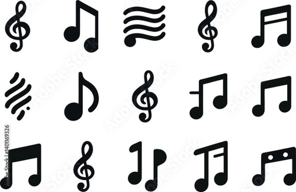Obraz Music Note Icons Set | Music Notes and Symbols Set | Vector music logo with abstract design, music note icon for branding | Musical Note icon set