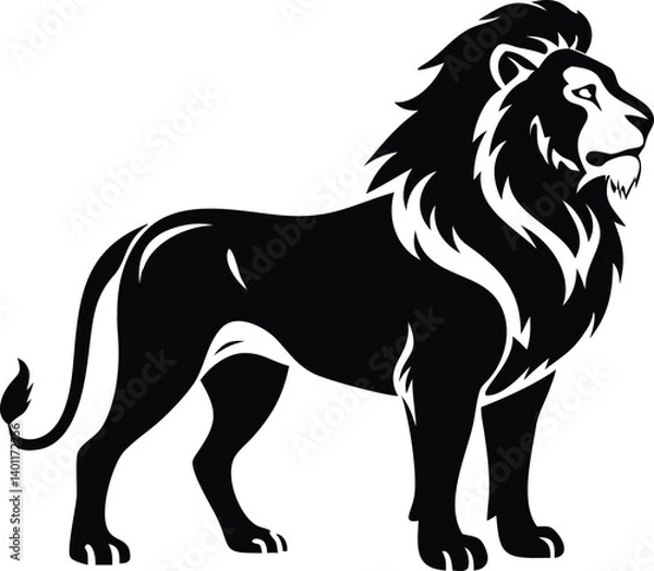 Fototapeta Silhouette of a Majestic Lion in Profile with Transparent Background, Wild Animal