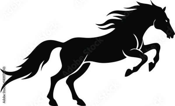 Fototapeta Silhouette of Horse Prancing with Flowing Mane on Transparent Background Icon