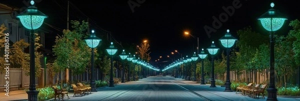 Obraz Illuminated Pathway at Night