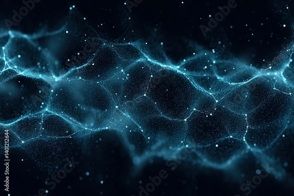 Obraz Abstract visualization of interconnected blue lines and points creating a dynamic network in a dark background