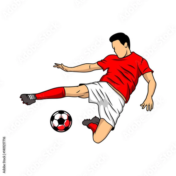 Obraz Football, soccer players illustration vector isolated. Soccer players illustration collection. Football players kick and dribble.