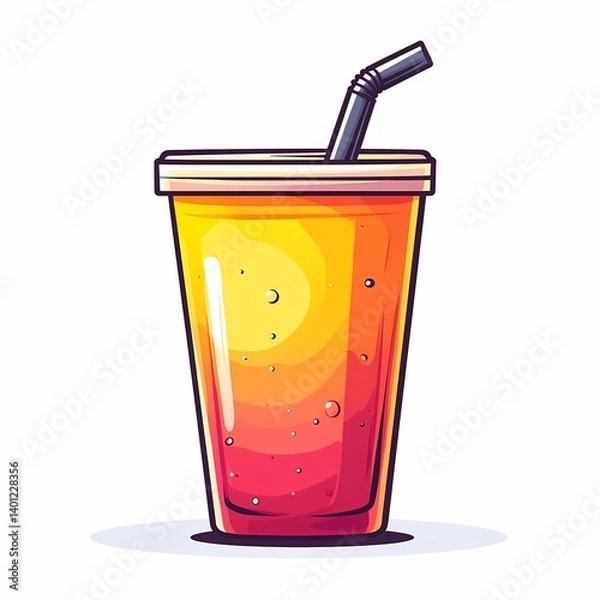 Obraz Colorful Cartoon Beverage Illustration: Refreshing Drink with Vibrant Colors and Citrus Flavor