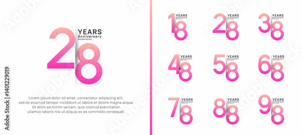 Fototapeta set of anniversary logo style. vector design pink color for celebration