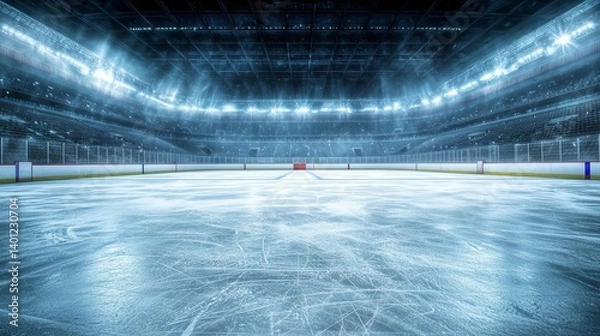 Fototapeta Empty Hockey Ice Rink at a Sports Arena A Vast Stadium View