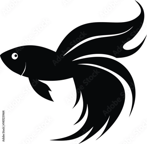 Fototapeta Stylish Black Betta Fish with Elegant Flowing Fins on Transparent Background