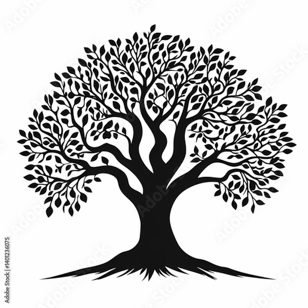 Fototapeta Epic Botanical Tree Silhouette Illustrating Tranquil Nature and Growth in Black and White Forest Environment