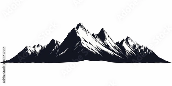 Obraz Black and White Mountain Illustration: Serene High Altitude Adventure and Scenic Wilderness