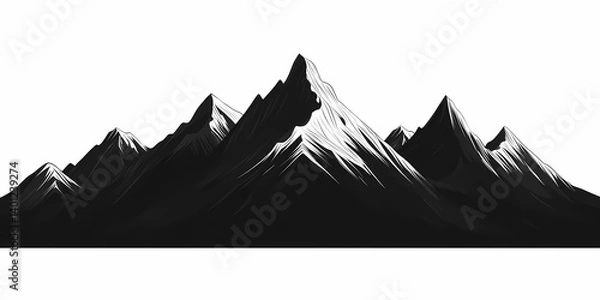 Obraz Majestic Black and White Mountain Landscape Illustration: Minimalist Nature Art of Snow-Capped Peaks and High Altitude Adventure