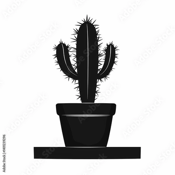 Obraz Minimalist Cactus Illustration: Stylish Indoor Gardening with Drought-Tolerant Potted Succulents for Modern Home Decor