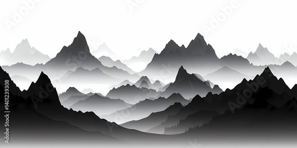 Obraz Monochrome Highlands: Peaceful Mountain Landscape with Abstract Rugged Terrain and Misty Valleys