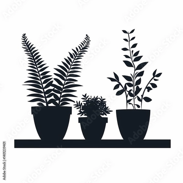 Obraz Indoor Plants and Ferns: Eco-Friendly Home Decor for Plant Lovers – Embrace Modern Art with Silhouettes and Vector Illustrations in Your Urban Jungle