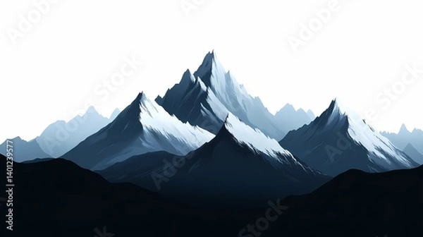 Obraz Snow-Capped Peaks: Stunning Mountain Landscape Illustration in Minimalist Black and White for Nature Lovers