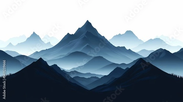 Obraz Scenic Mountainous Silhouettes: Minimalist Blue Landscape Vector Illustration