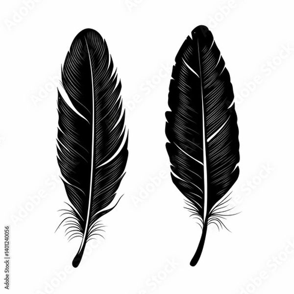 Obraz Black and White Feather Illustration - Ethereal Nature Art Vector Graphic