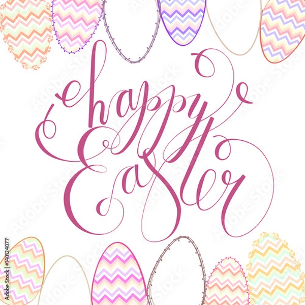Fototapeta Happy Easter card, invitation. Happy Easter lettering. Vector illustration.