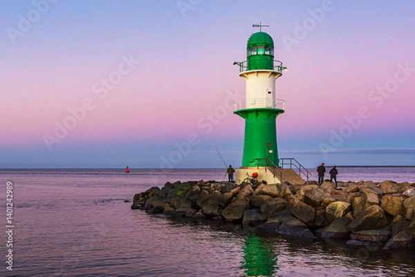 Fototapeta Mole und Molenturm an der Küste der Ostsee in Warnemünde