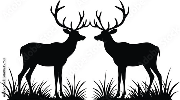 Fototapeta Two Deer Facing Silhouette in Grass on Transparent Background Isolated Design
