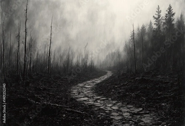 Obraz  a dense, misty forest scene