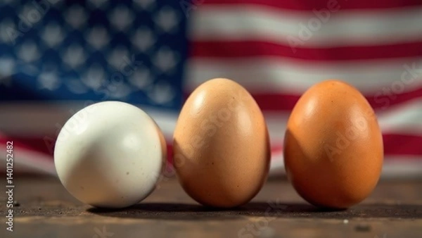 Obraz Three Eggs in Front of American Flag Symbolizing Food Diversity