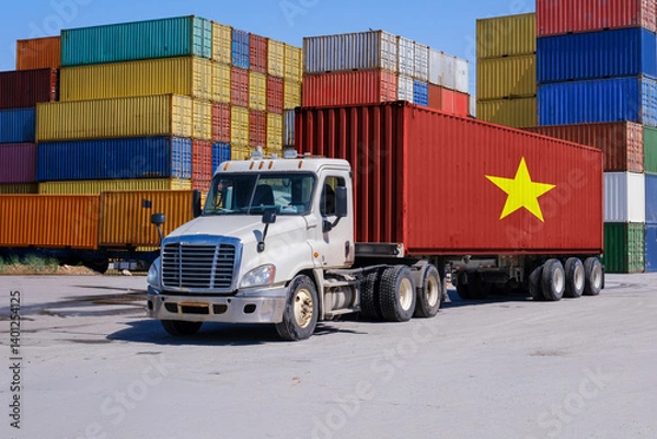 Obraz A Vietnam-marked shipping container on a truck - Montage