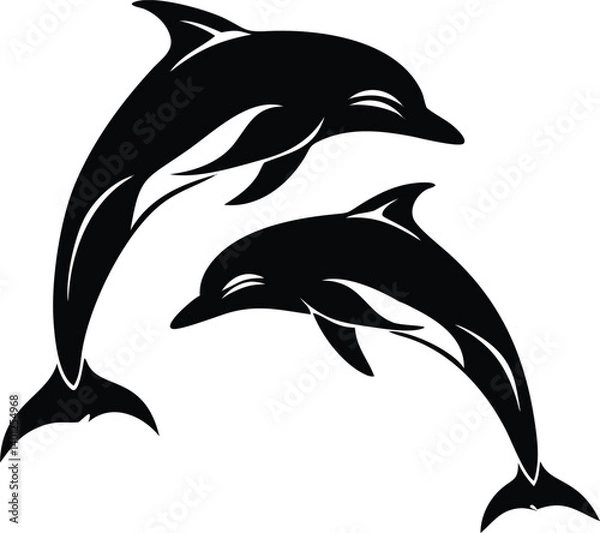 Fototapeta Two Dolphins Swimming Silhouette with Transparent Background Marine Iconography