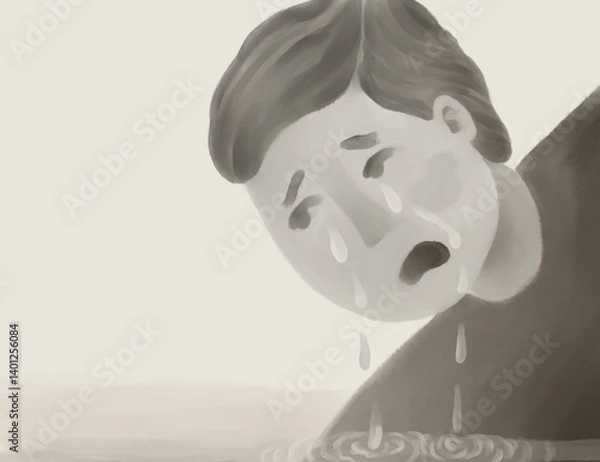 Obraz Crying Man with Tears Falling into Water