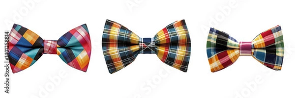 Fototapeta Set of A close-up shot of a smiling man in a crisp white shirt and a colorful rainbow bow tie on transparent png background. Ai generated