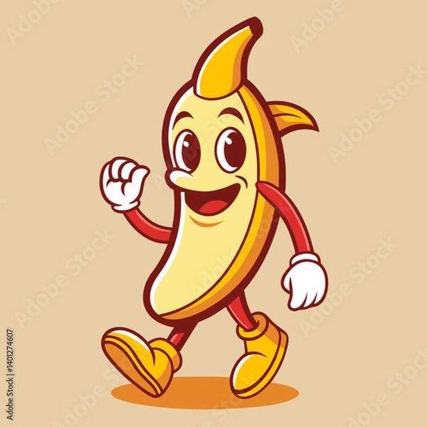 Obraz Retro banana mascot cartoon character vector vintage fun cheerful comic 
