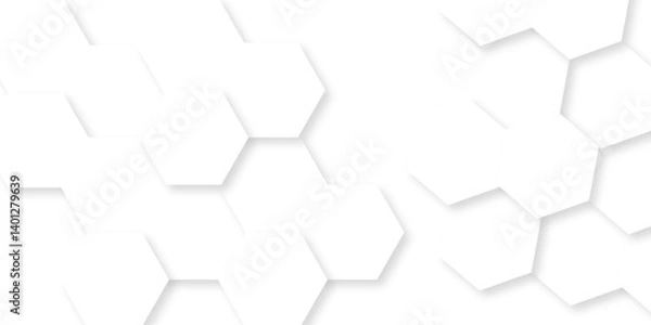 Fototapeta Minimalistic abstract background with hexagonal lines in light. abstract geometric science technology with template background. Modern white hexagon futuristic wallpaper. Hexagon mesh cell texture.
