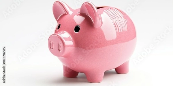 Fototapeta Bright pink piggy bank sits on a clean surface reflecting savings and financial goals in a modern home setting