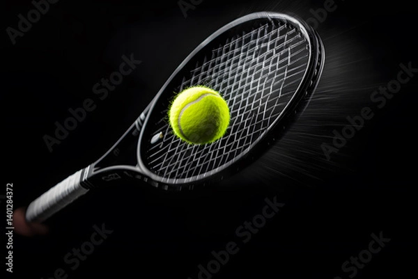 Fototapeta A tennis racket with a tennis ball on it
