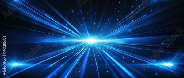 Fototapeta Futuristic blue light speed background featuring streaks of laser beams and glowing lines on a dark backdrop, ideal for technology and innovation themes.