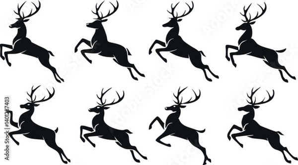 Fototapeta Silhouette Set of Reindeer in Various Poses – Vector 