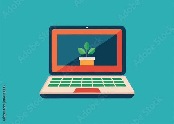 Fototapeta laptop computer with white blank empty display screen Minimalist concept vector illustration