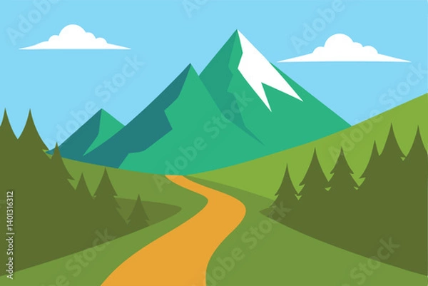 Fototapeta hiking trail with mountains in background vector
