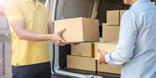 Fototapeta Business background. Logistics business ideas with online shopping and parcel ordering efficiently and quickly. Services, Transportation, E-commerce, Online Shopping